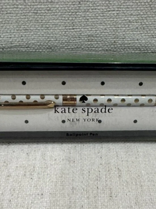 Kate Spade Gold and White Polka Dot Ballpoint Pen NWT - Picture 2 of 2